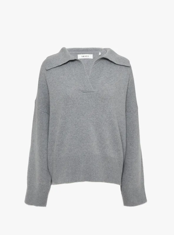 Dean V Neck Jumper Grey Melange sold by Garbstore