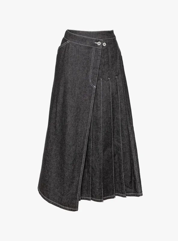 Wrapped Pleated Skirt Black Denim sold by Garbstore