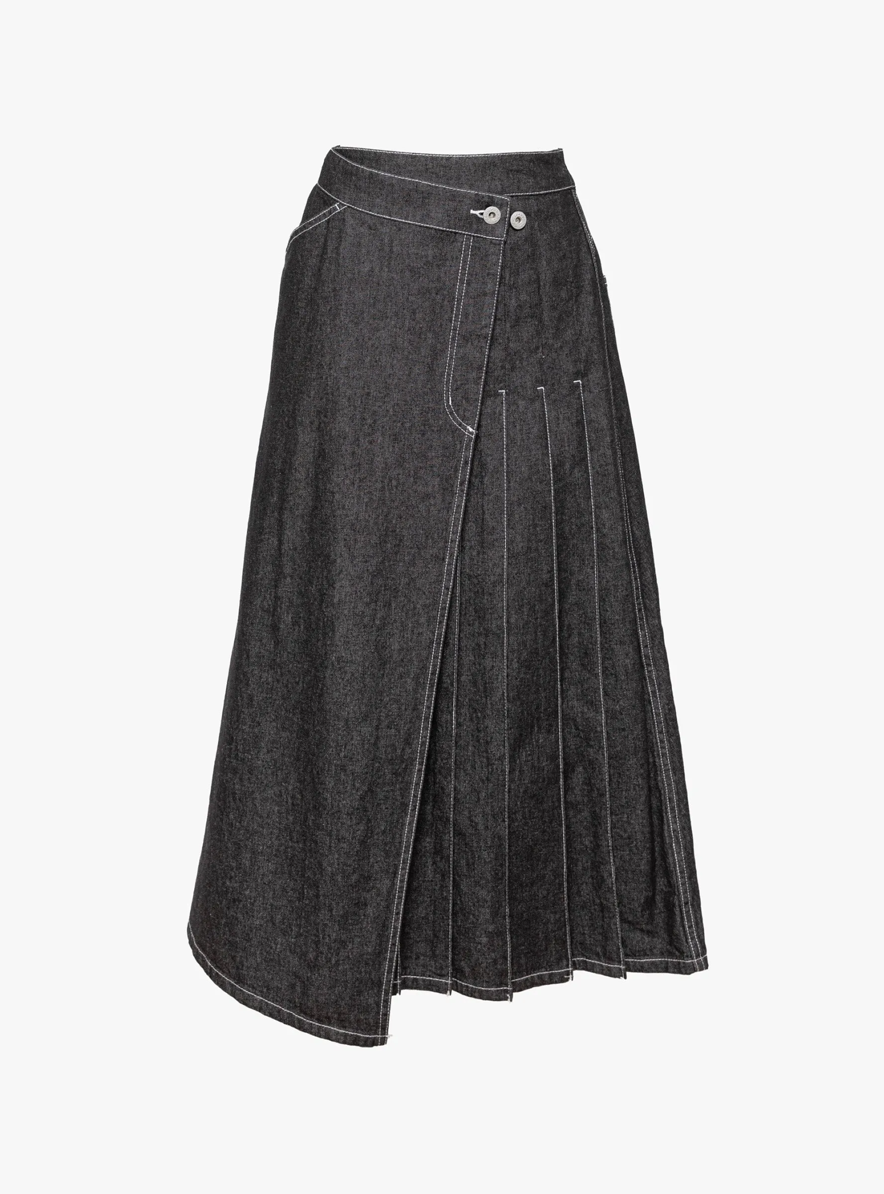 Wrapped Pleated Skirt Black Denim sold by Garbstore