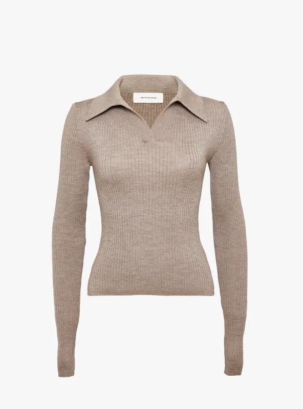 Open Placket Knit Polo Oatmeal made by Garbstore