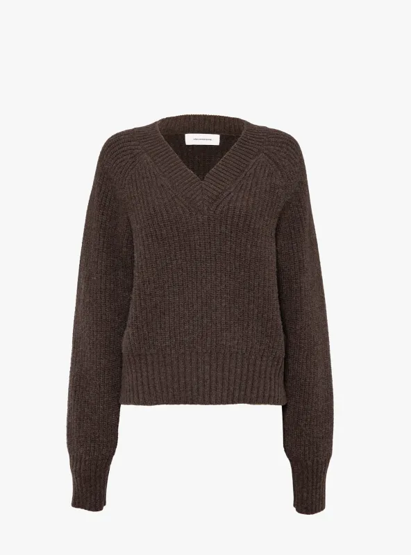 Plaza V-Neck Jumper Dark Brown made by Garbstore