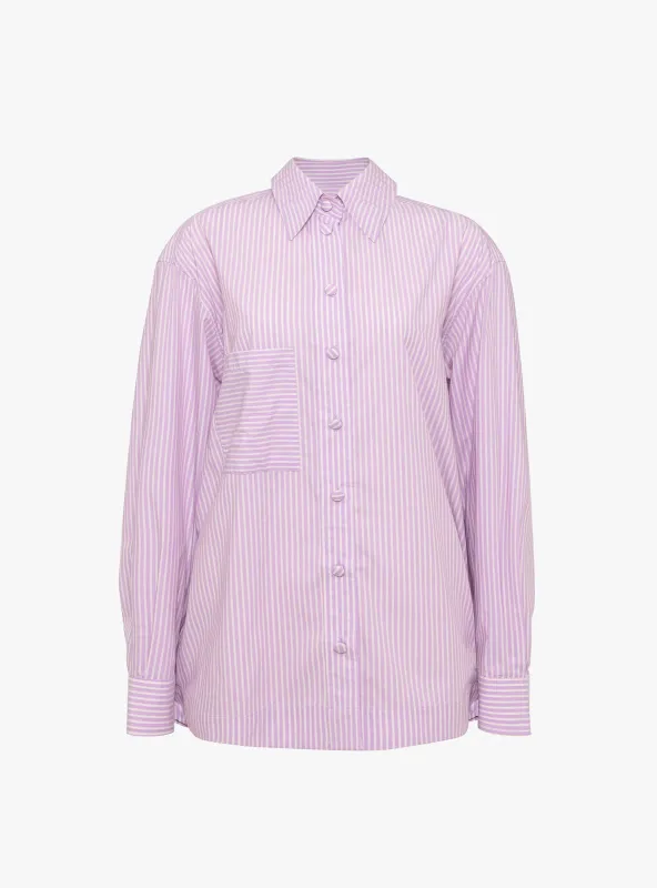 Japanese Cotton Stripe June Shirt Lilac sold by Garbstore