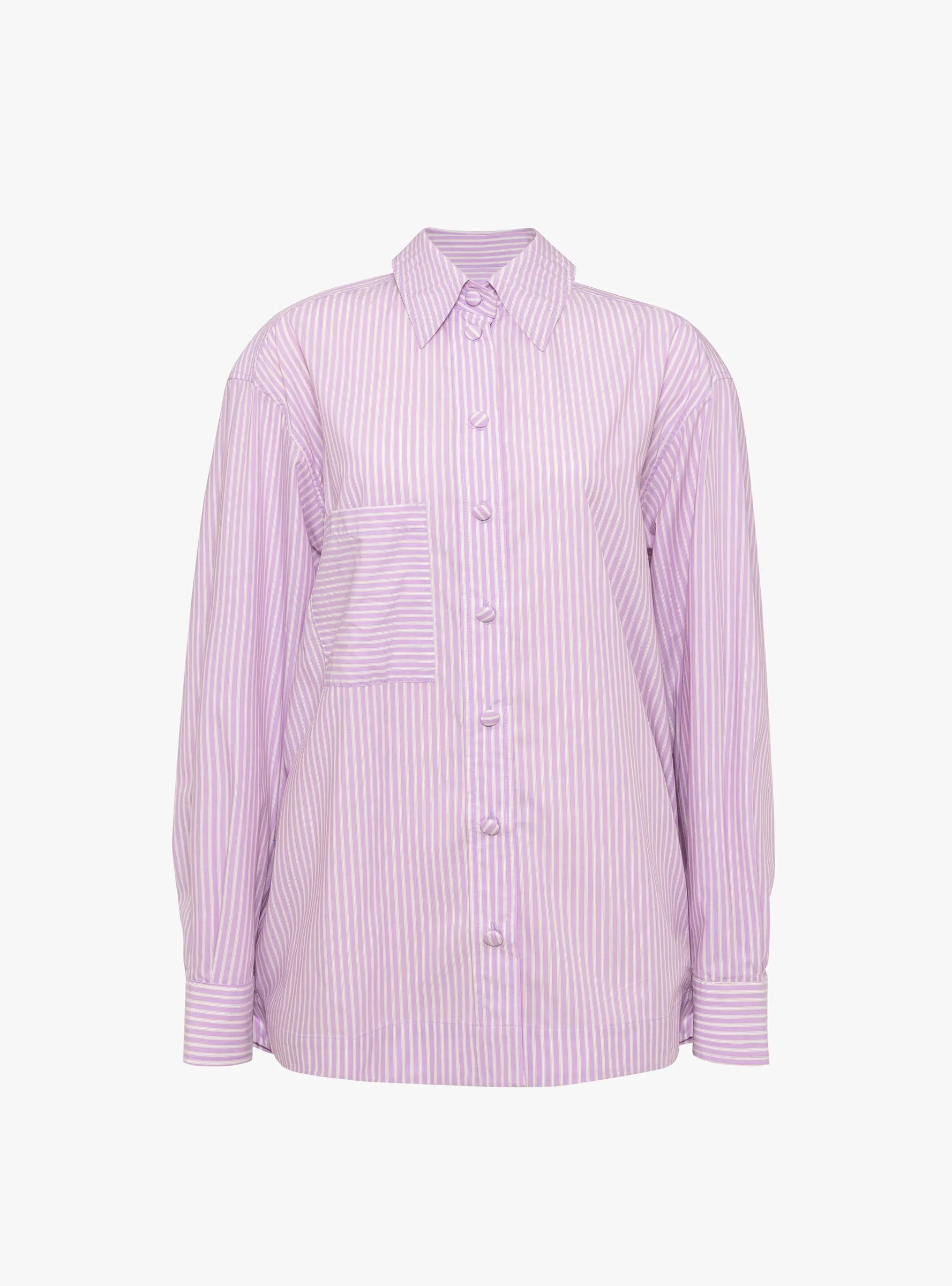 Japanese Cotton Stripe June Shirt Lilac sold by Garbstore