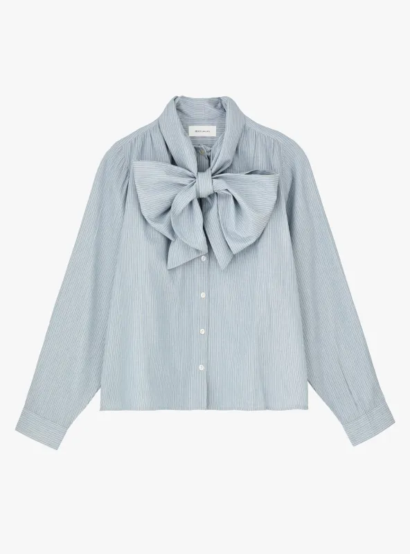 Dalia Bow Shirt Tiny Blue Stripe sold by Garbstore