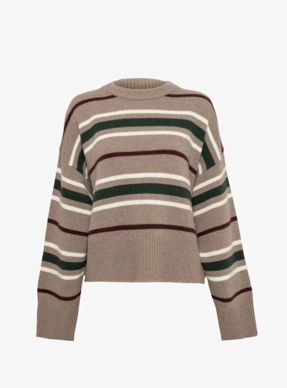 Cannes Jumper Light Brown, Green and Wine Stripe made by Skall Studio