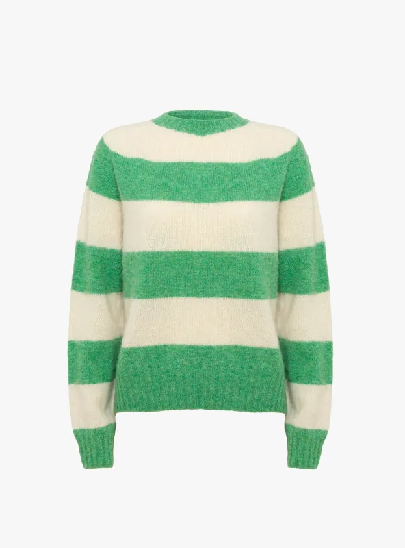 Jets Stripe Crew Neck Knit Green and Off White made by YMC