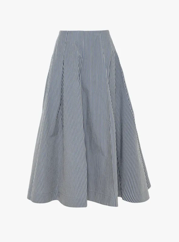 Japanese Typewriter Cotton Longline Stevie Skirt Navy and Camel Stripe sold by Garbstore