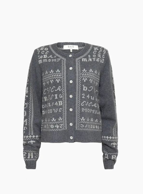 Kit Embroidery Cardigan Charcoal made by Sea