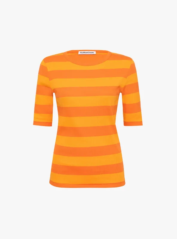 Charlotte Short Sleeve Top Orange and Yellow made by YMC