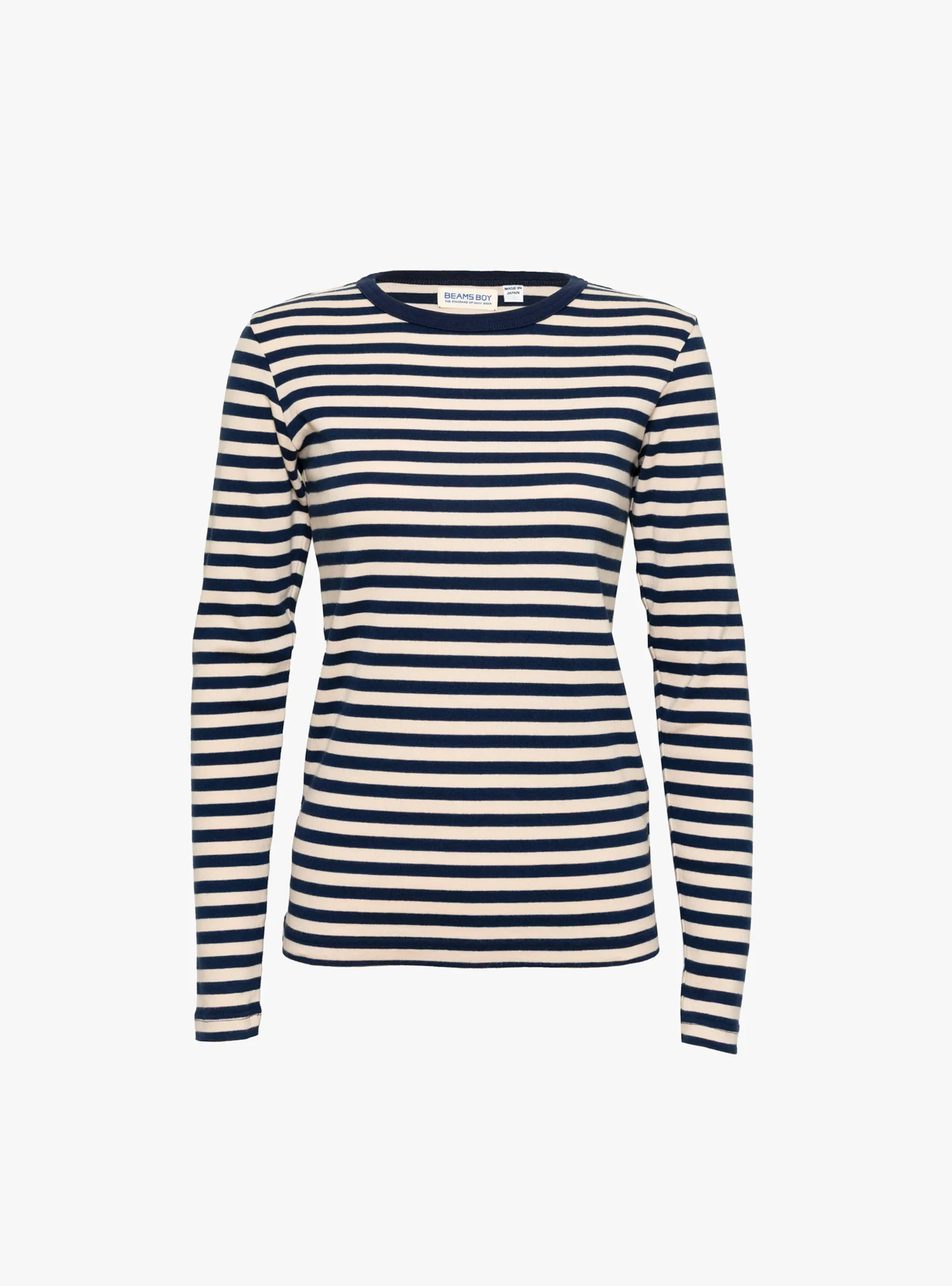 Rib Knitted Stripe Long Sleeve T-Shirt Navy and Natural sold by Garbstore