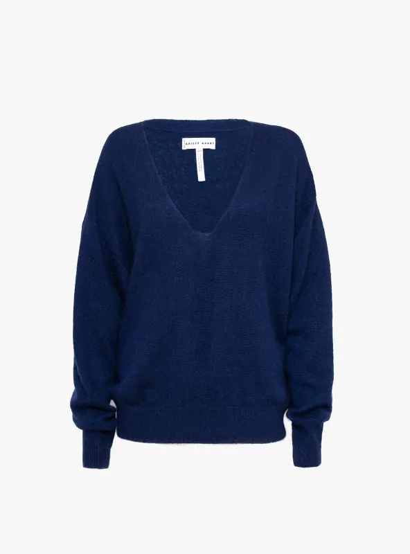 Softest Silk Cashmere V-Neck Jumper Eclipse made by Apiece Apart
