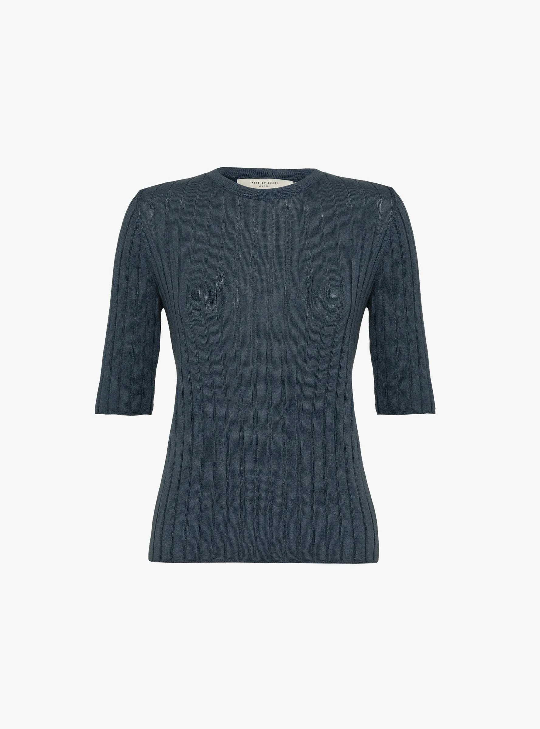 Ribbed Short Sleeve T-Shirt Stone Navy sold by Garbstore