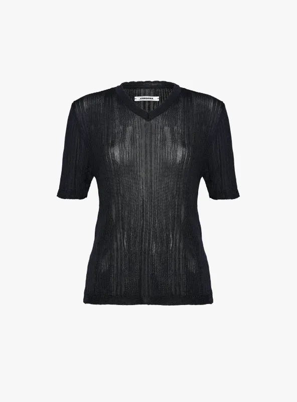 Rib Knit T-Shirt Navy made by Cordera