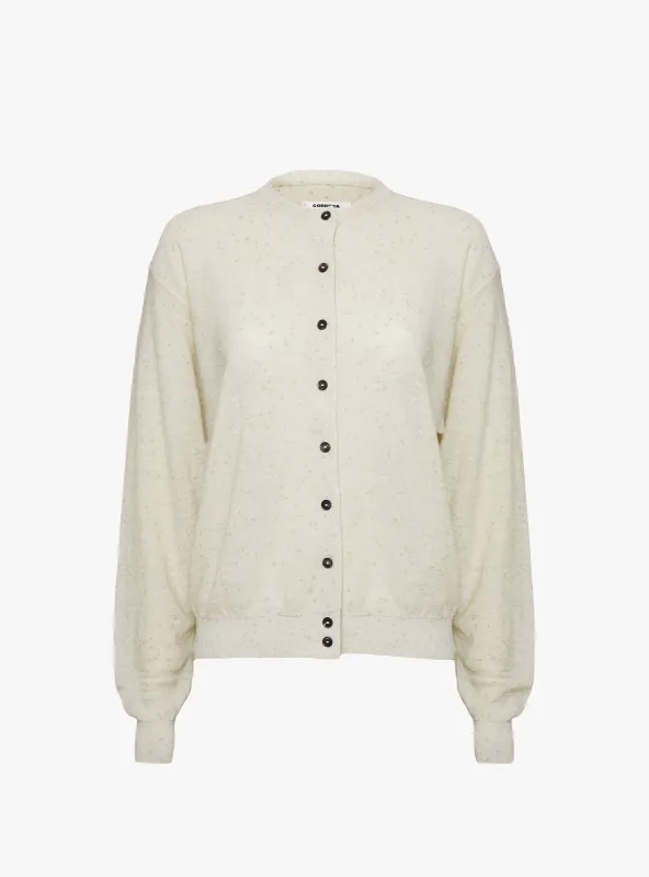 Linen and Cotton Flecked Cardigan Cream made by Cordera