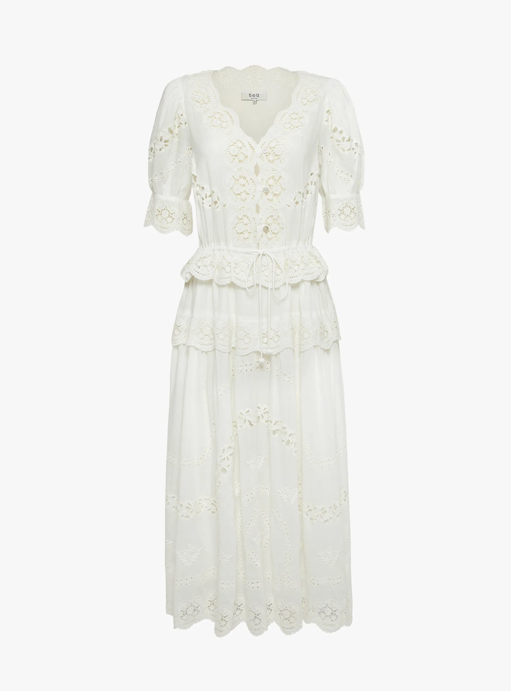 Sofia Embroidery Puff Sleeve Dress White sold by Garbstore