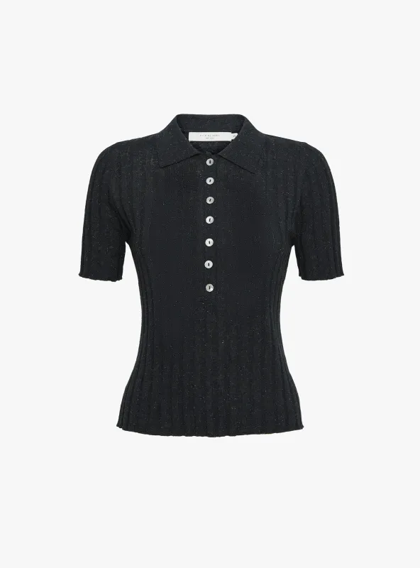 Collared Short Sleeve T-Shirt Speckle Black made by 7115 by Szeki