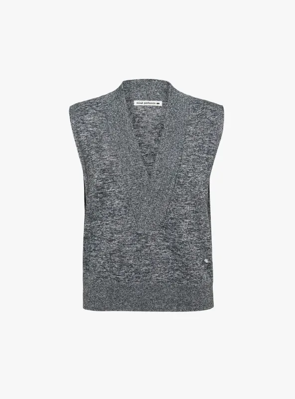 Faintly Knit Vest Navy Mix made by Garbstore