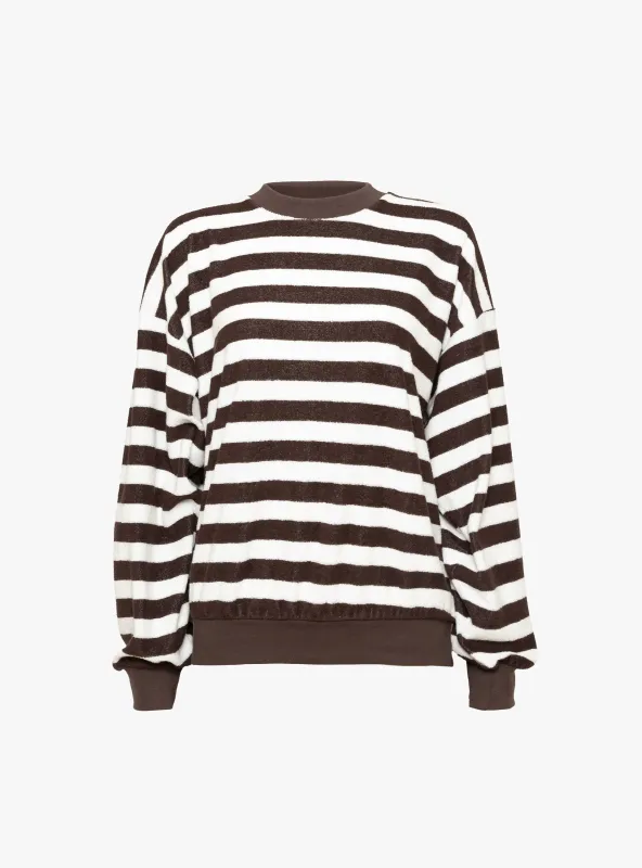 Sifnos Sweatshirt Striped Terry Truffle Ivory Stripe made by Suzie Kondi