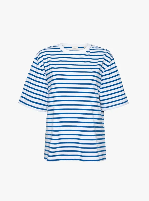 Boyfriend Tee Blue and Optic White Stripe made by Skall Studio