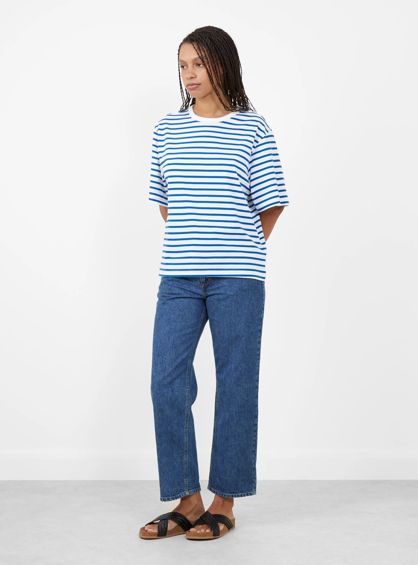 Boyfriend Tee Blue and Optic White Stripe sold by Garbstore product image thumbnail 2