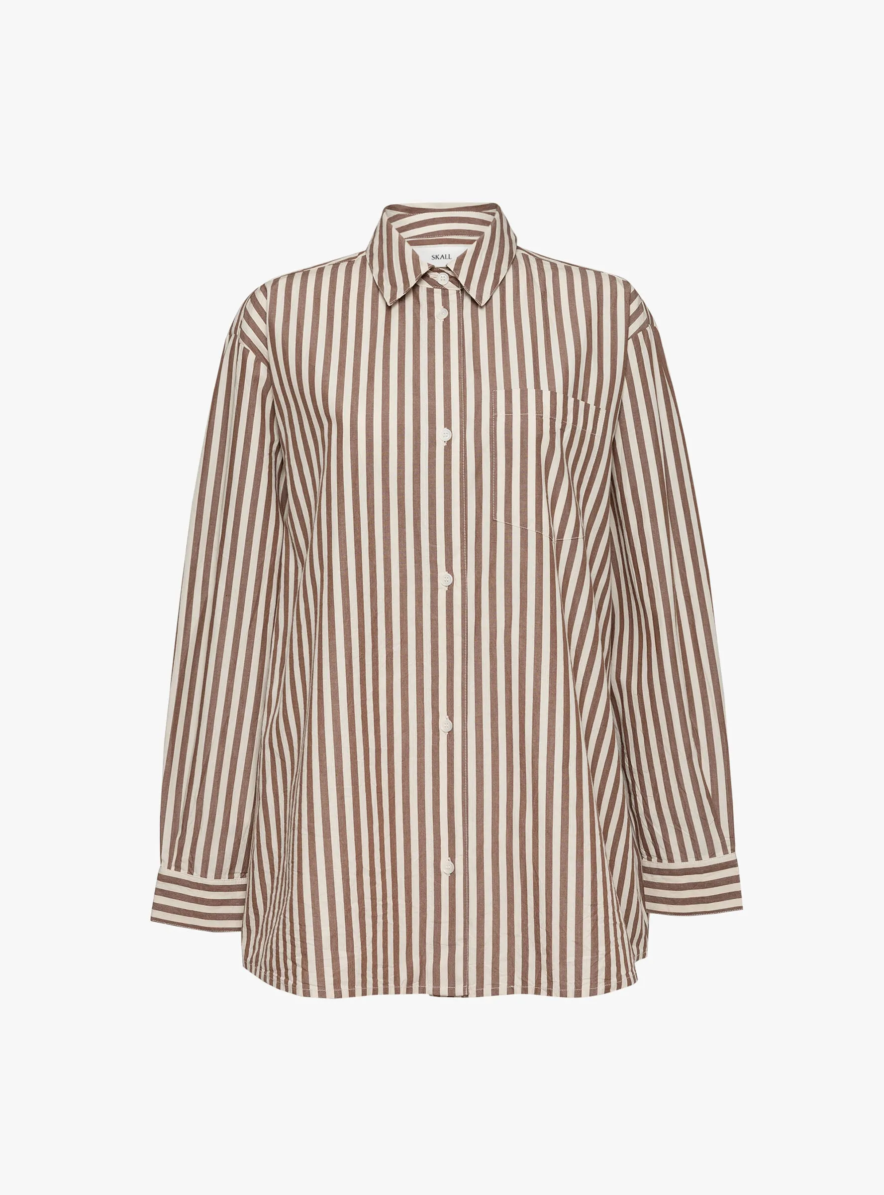 Edgar Shirt Brown and Ecru Stripe sold by Garbstore
