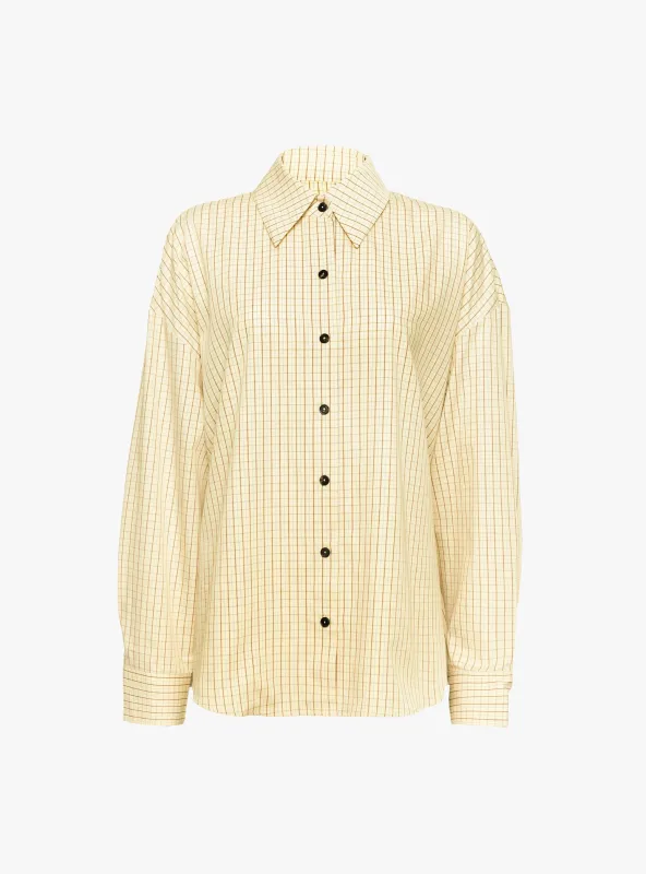 Checked Oversized Shirt Yellow and Brown made by Cordera