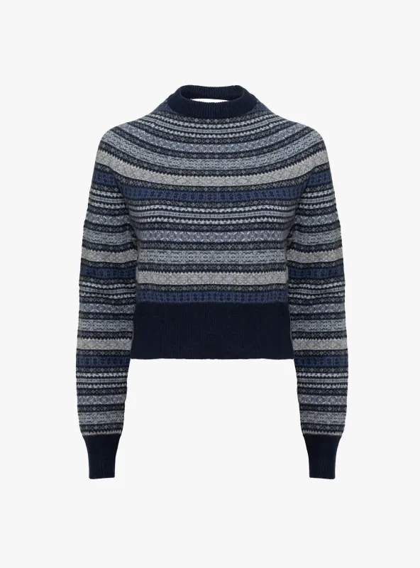 Crew Neck Darted Sleeve Jumper Fair Isle Blue made by Garbstore