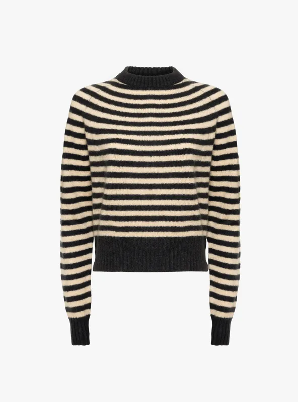 Nimbus Crew Neck Darted Sleeve Jumper Beige and Black Stripe made by Garbstore