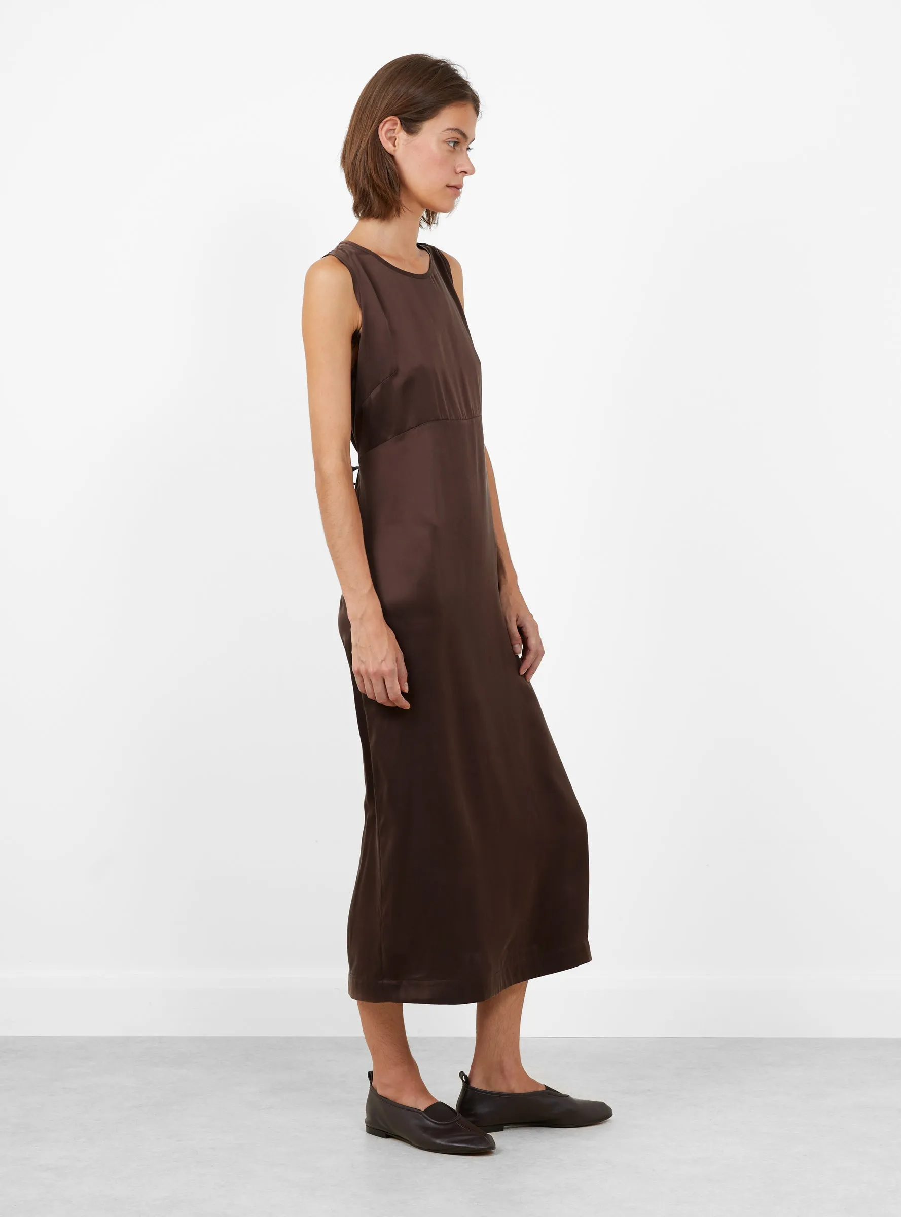 Sandwashed Satin Erika Dress Chocolate sold by Garbstore product image thumbnail 3