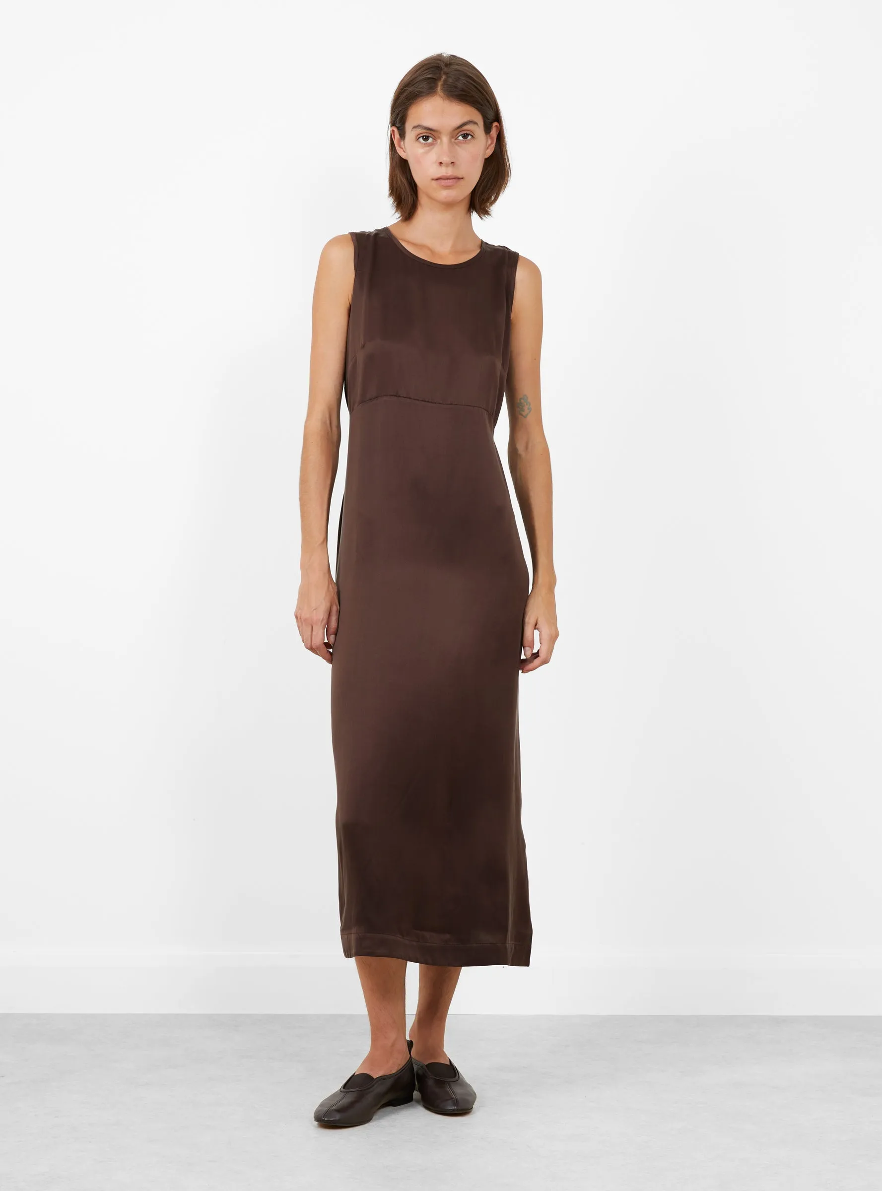 Sandwashed Satin Erika Dress Chocolate sold by Garbstore product image thumbnail 2