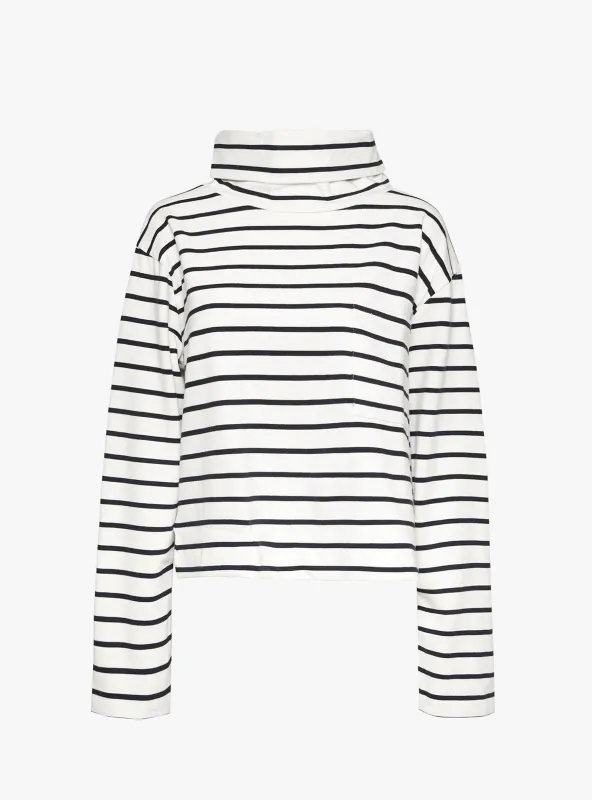 Nessa T-Neck Blouse Ecru and Navy Stripe made by Skall Studio