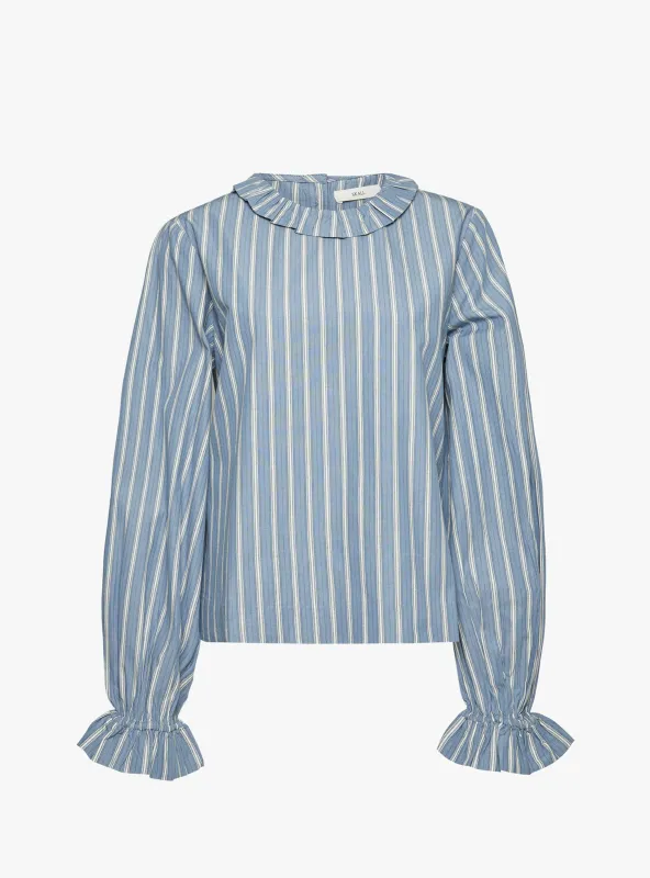 Cornflower Blouse Blue, Black and White Stripe made by Skall Studio