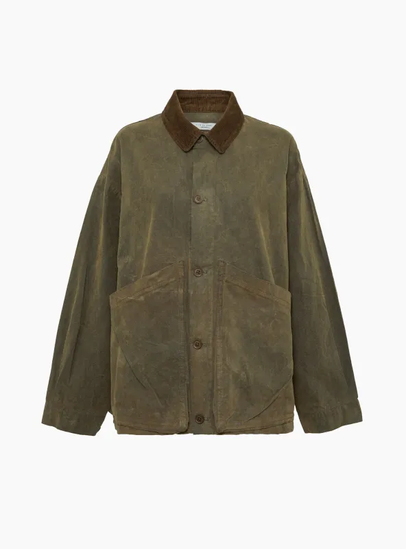 Waxed Panel Pockets Shirt Jacket Olive Brown made by 7115 by Szeki
