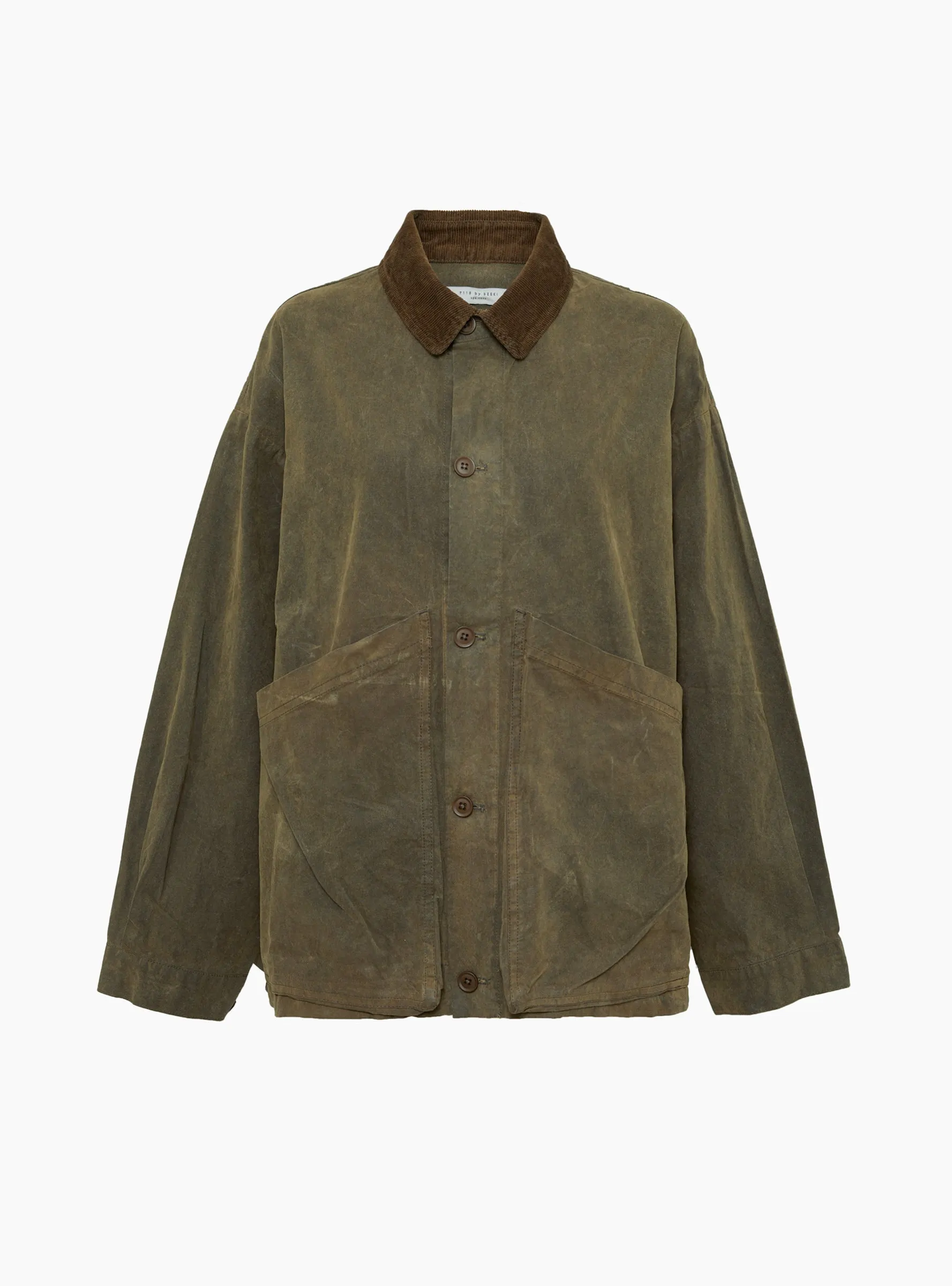 Waxed Panel Pockets Shirt Jacket Olive Brown sold by Garbstore