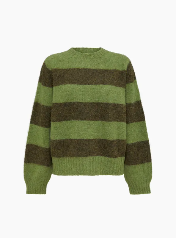 Jets Stripe Crew Neck Knit Green made by YMC