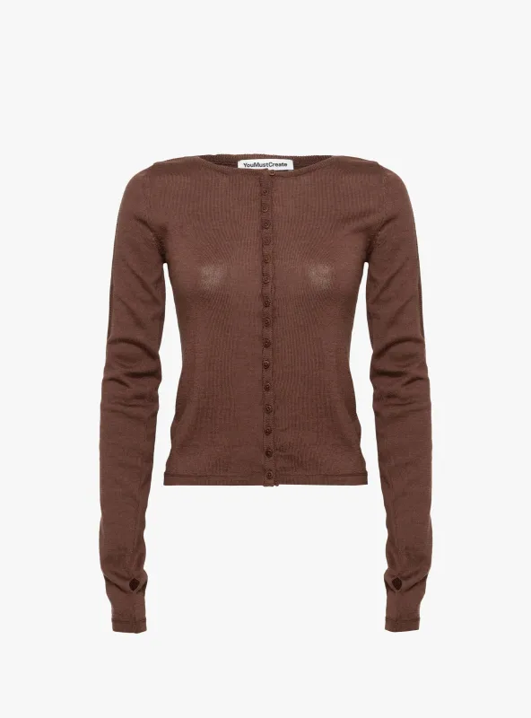 Natalie Cardigan Dark Brown made by YMC