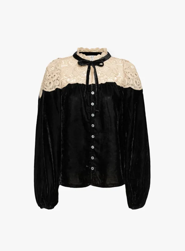 Shiloh Embroidered Long Sleeve Top Black made by Sea
