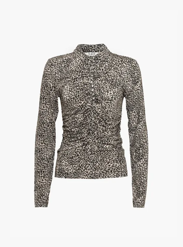 Charlize Print Long Sleeve Top Cream made by Sea