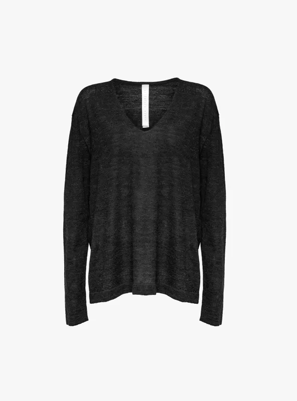 Fine Low V Neck Jumper Black Melange made by Lauren Manoogian