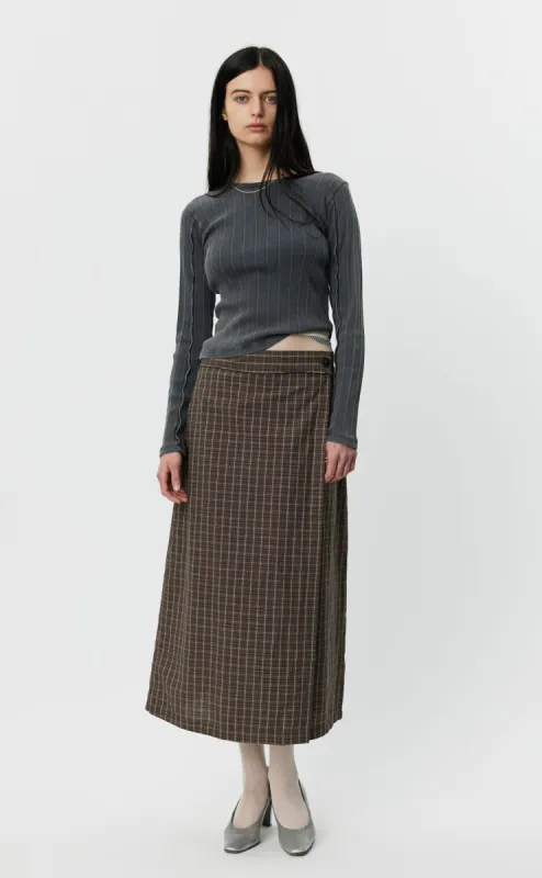 Classic Wrap Skirt - Brown Linen Check sold by mfpen Mens