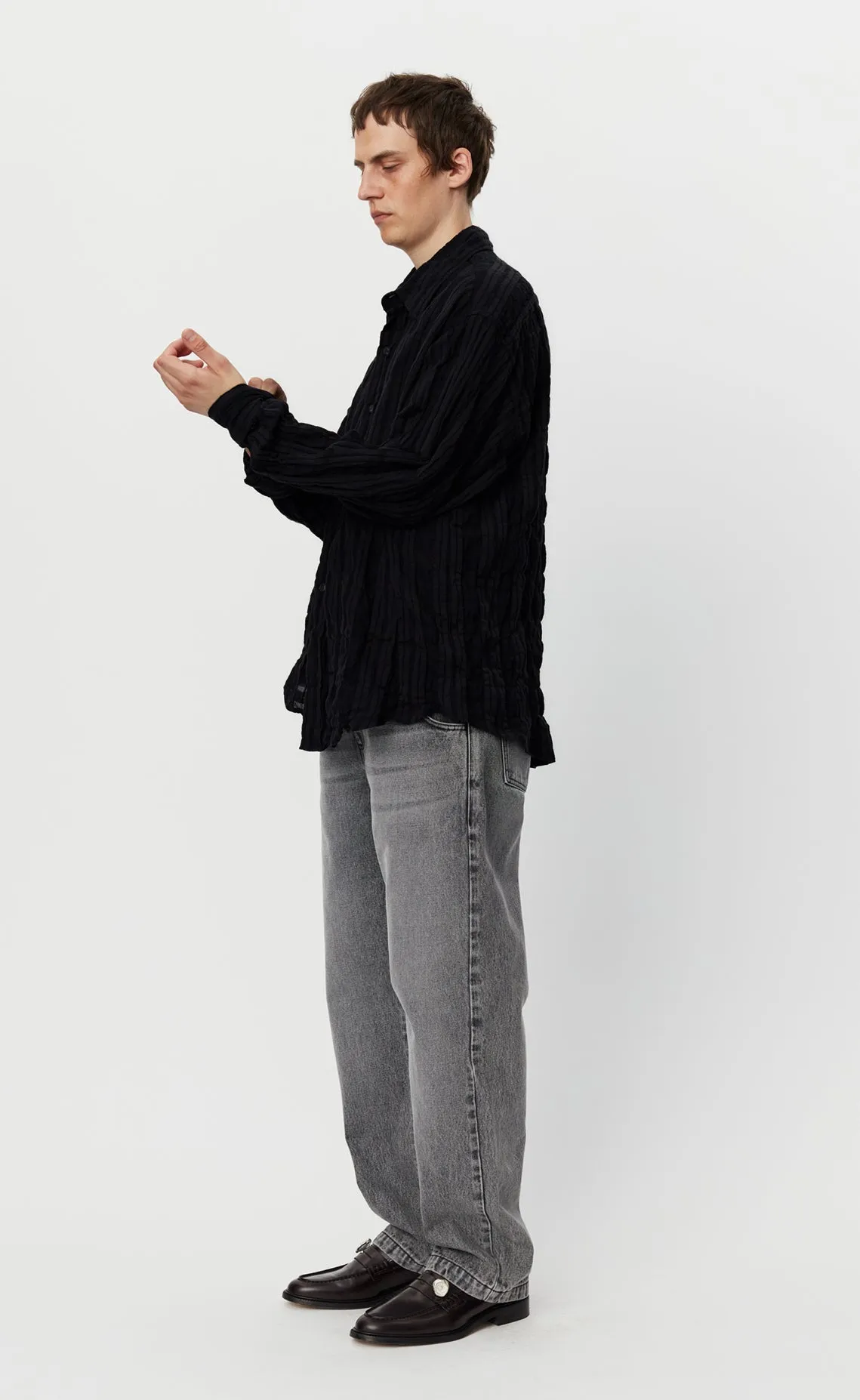 Crinkle Shirt - Black Check sold by mfpen Mens product image thumbnail 2