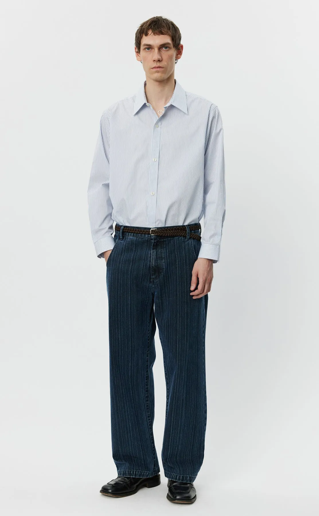Straight Cut Jeans - Blue Stripe sold by mfpen Mens