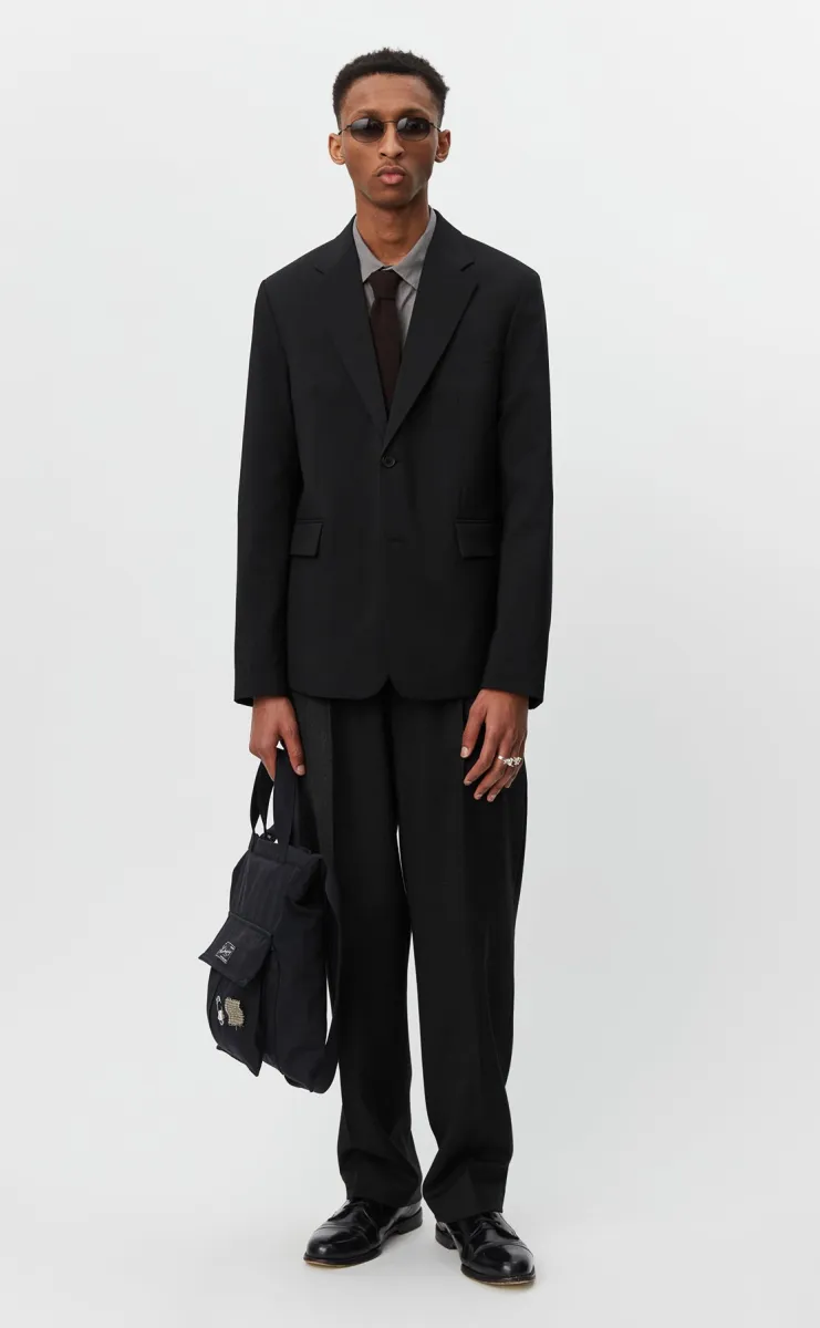 Single Breasted Blazer - Black Wool sold by mfpen Mens