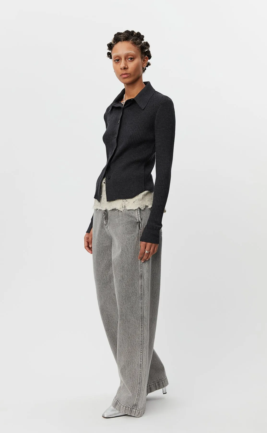 Knitted Collar Cardigan - Dark Grey sold by mfpen Mens product image thumbnail 2