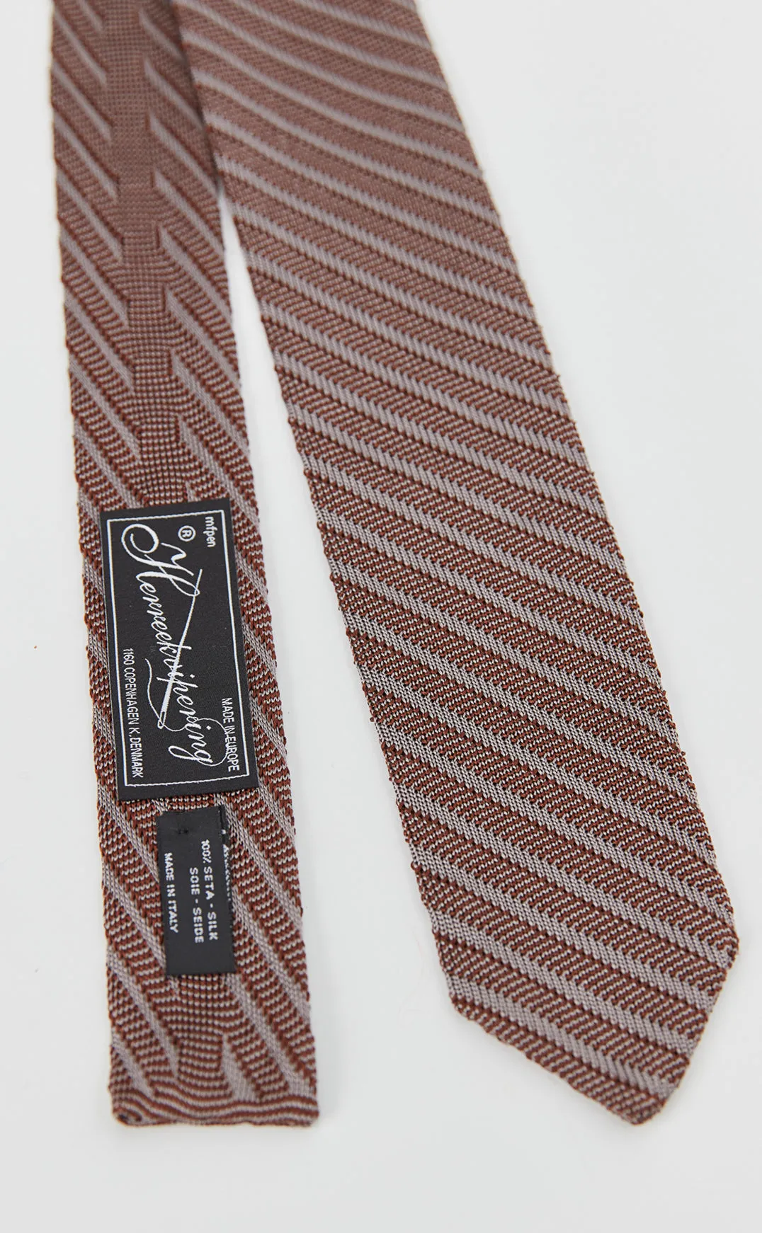 Formal Tie - Brown Grey Stripe Silk sold by mfpen Mens product image thumbnail 2