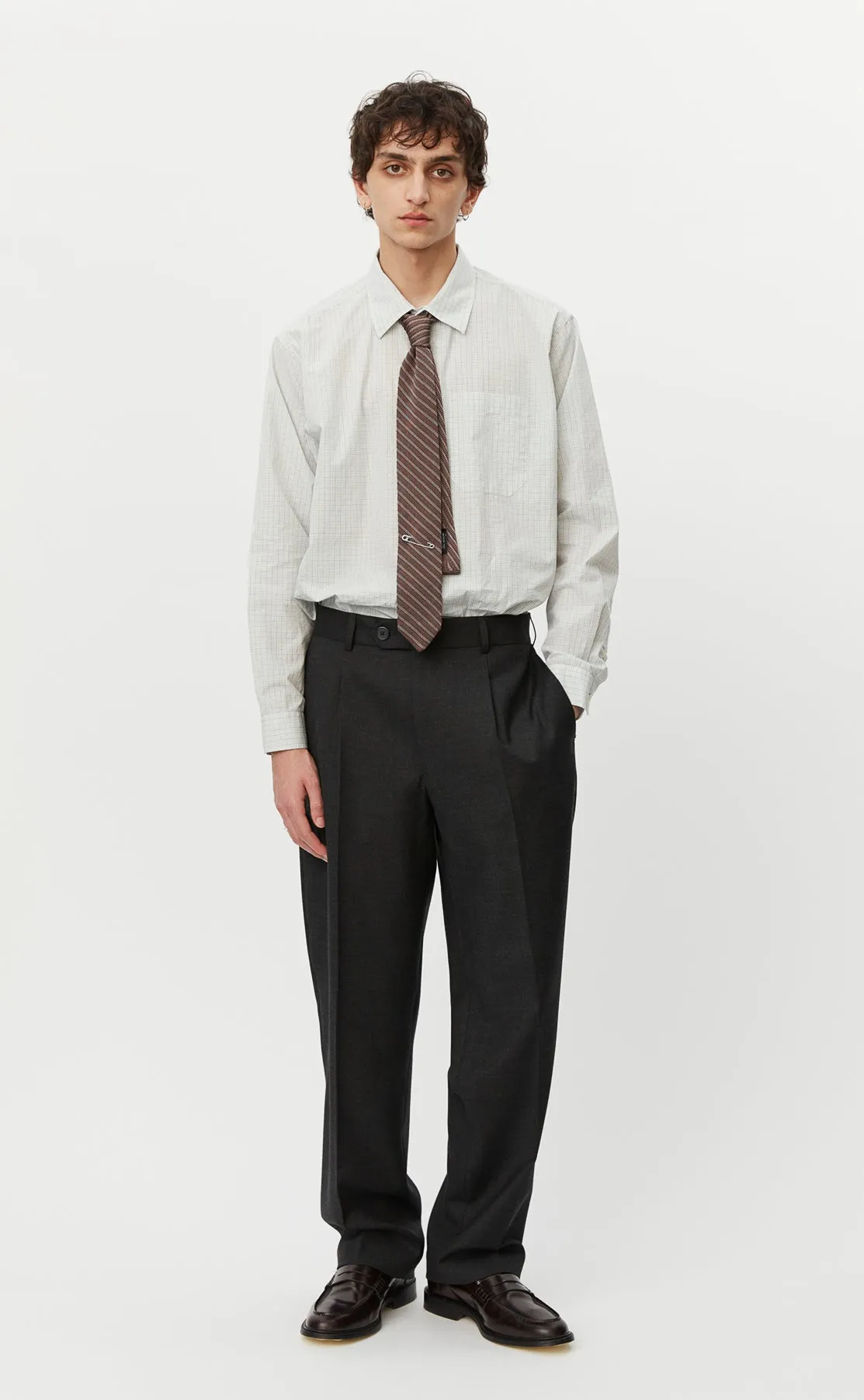Formal Tie - Brown Grey Stripe Silk sold by mfpen Mens product image thumbnail 3