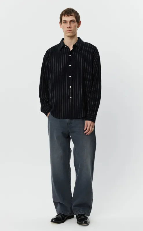 Vacation Shirt - Black Textured Stripe sold by mfpen Mens