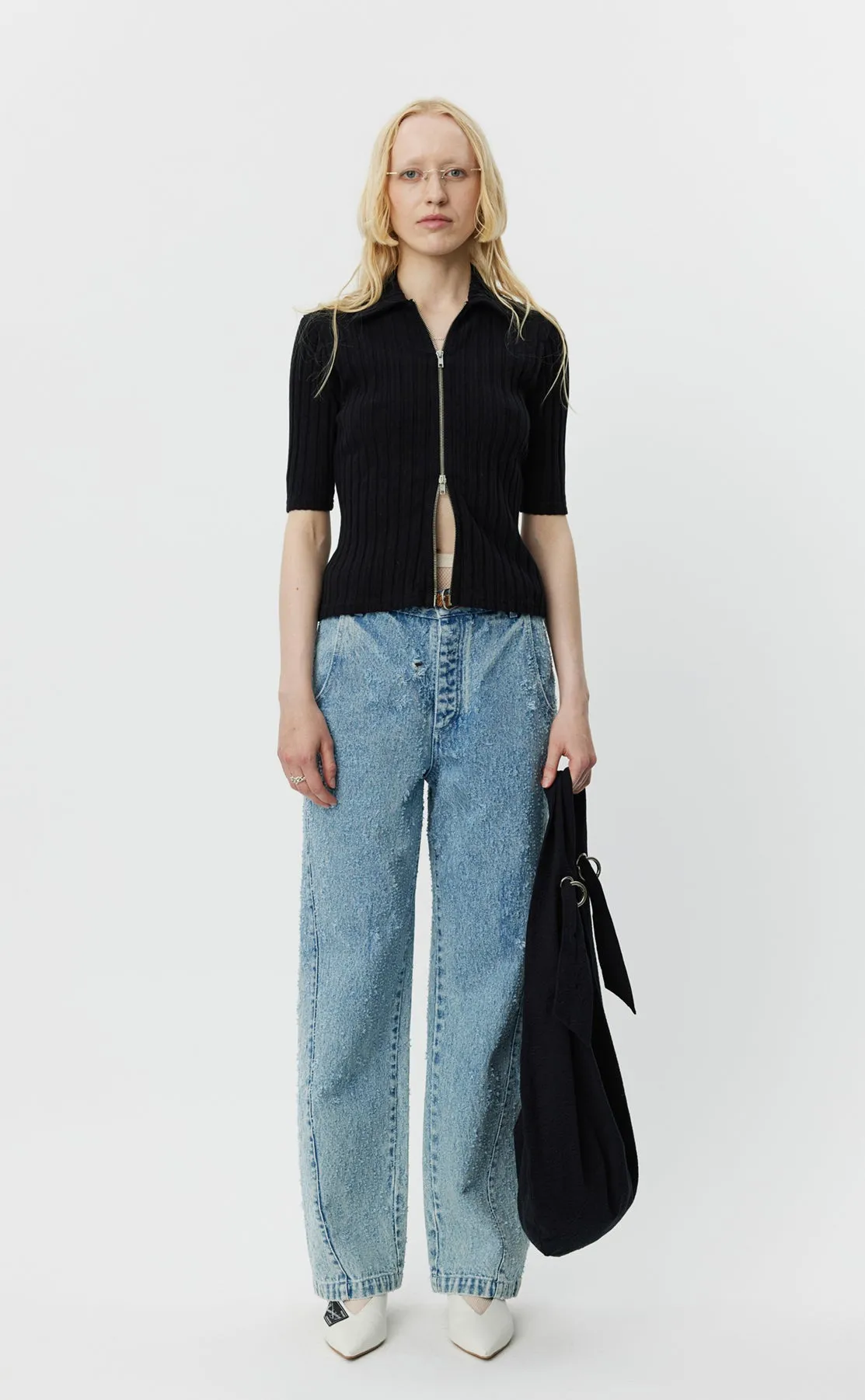 Zip Up Polo - Black Rib sold by mfpen Mens