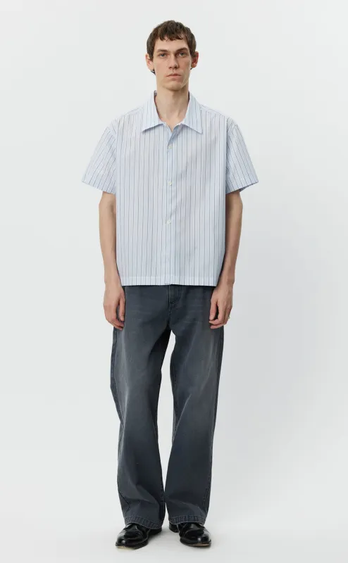 Holiday Shirt - Light Blue Banker Stripe sold by mfpen Mens