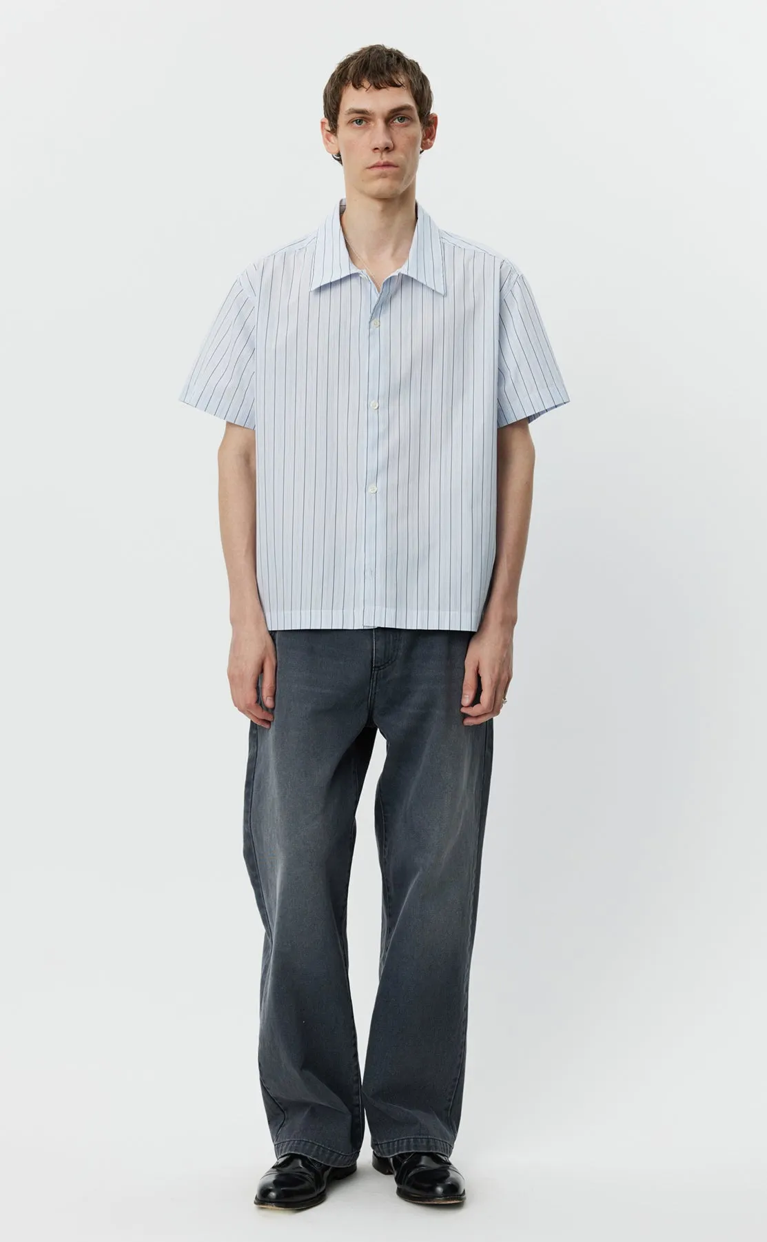 Holiday Shirt - Light Blue Banker Stripe sold by mfpen Mens